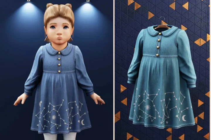 Toddler - Denim dress with star embroidery
