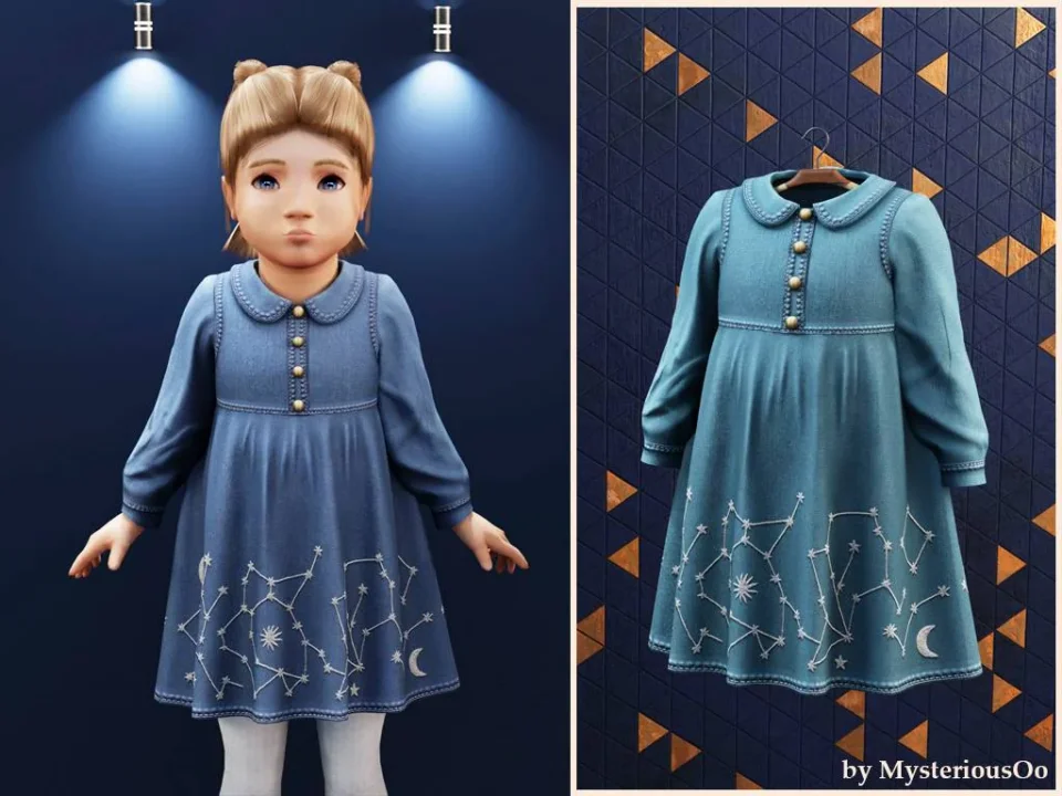 Toddler - Denim dress with star embroidery