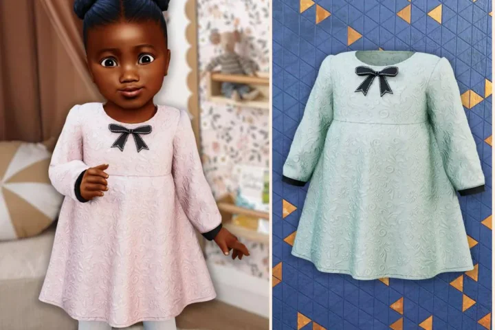 Infant - Embossed dress with bow