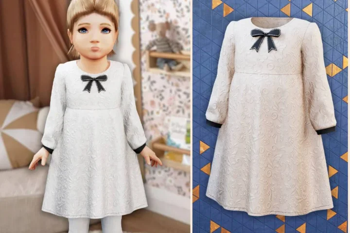Toddler - Embossed dress with bow