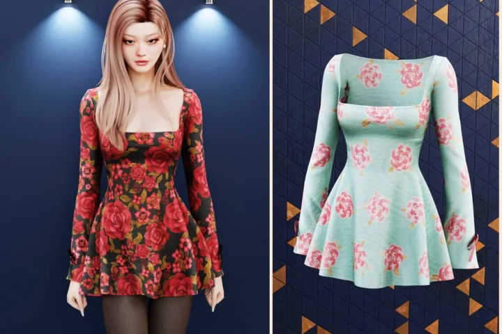Floral square neck mini dress