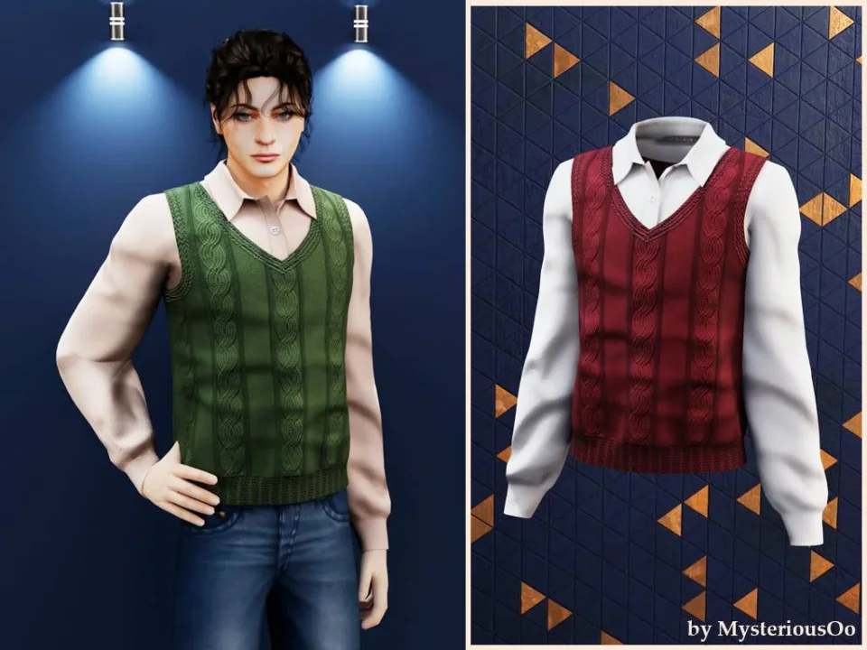 Male - Layered knit vest shirt