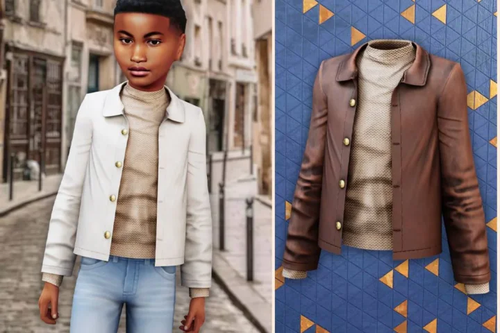 Сhild - Layered leather jacket and knit sweater