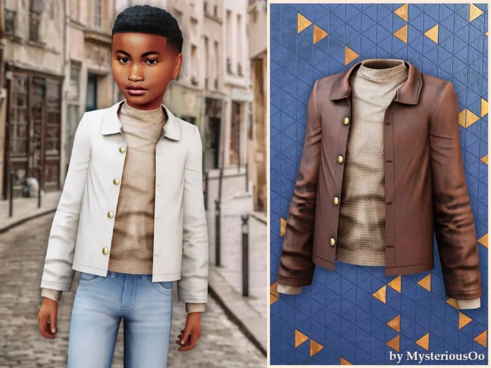 Сhild - Layered leather jacket and knit sweater