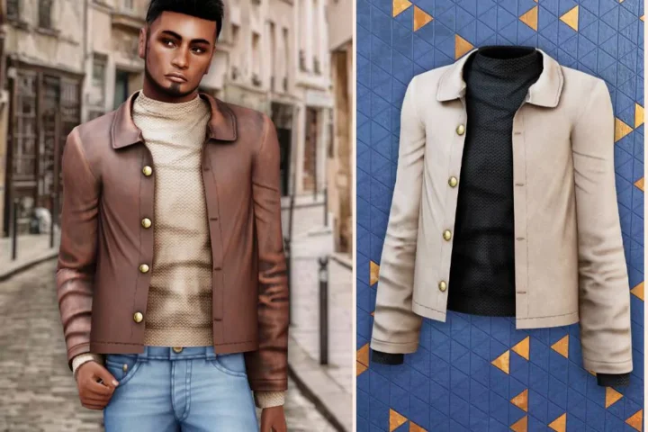 Male - Layered leather jacket and knit sweater