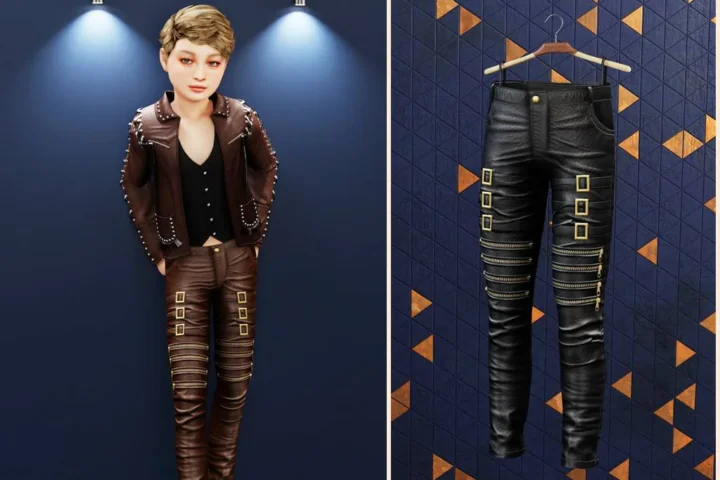 Child - Leather pants with belts and zippers