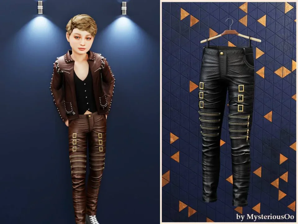 Child - Leather pants with belts and zippers