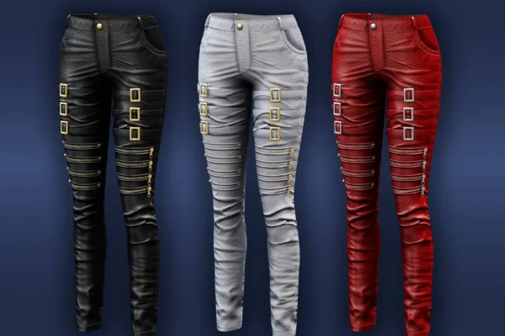 Female - Leather pants with belts and zippers