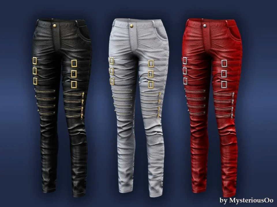 Female - Leather pants with belts and zippers
