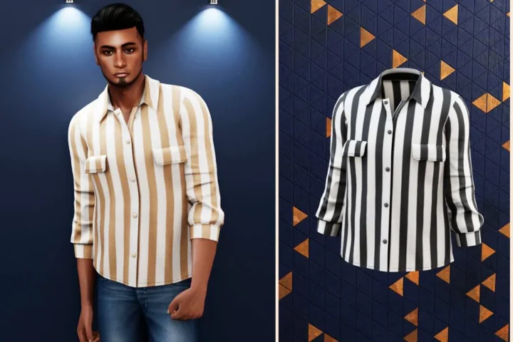 Men - Striped casual button up shirt