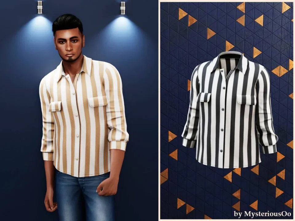 Men - Striped casual button up shirt
