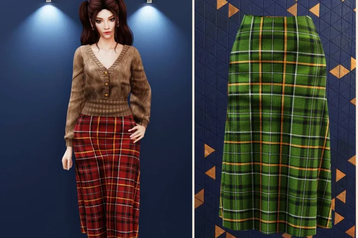 Mid length plaid wool skirt