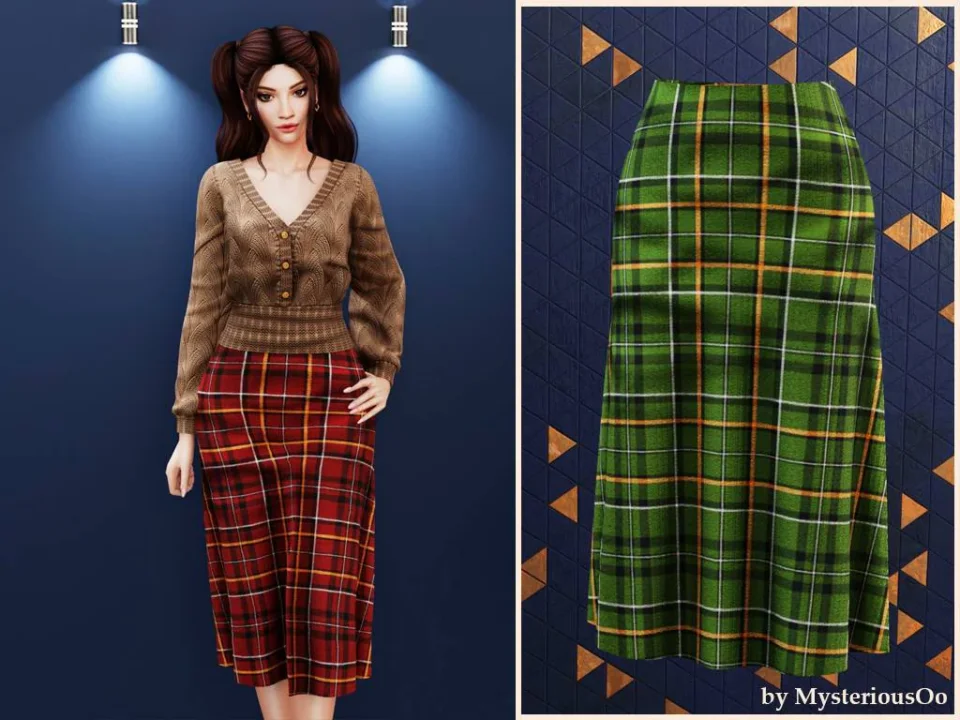Mid length plaid wool skirt
