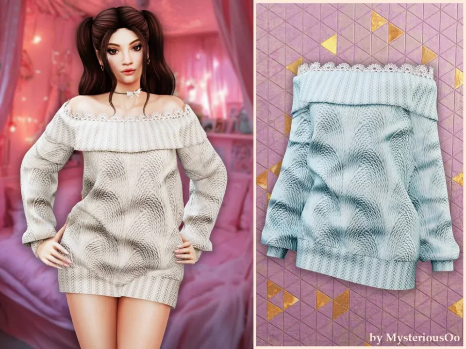Off-shoulder lace knit sweater