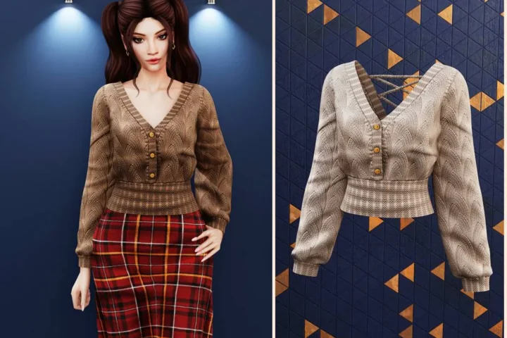Open back lace tie knit sweater
