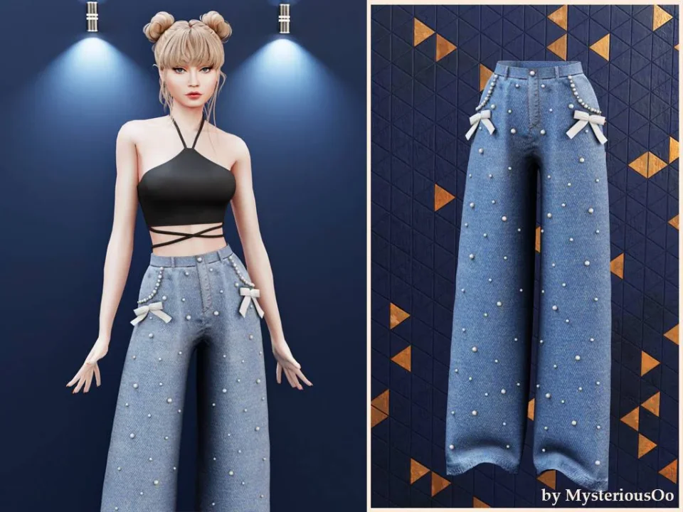 Pearl detail wide jeans