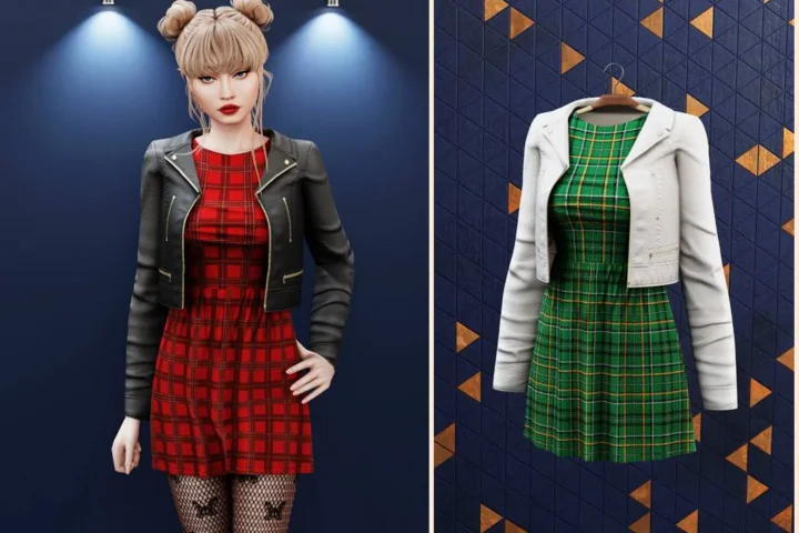 Plaid dress with cropped jacket
