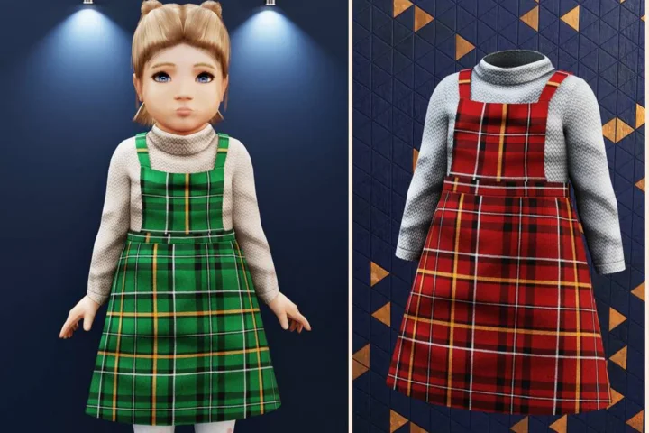 Toddler - Plaid pinafore turtleneck dress