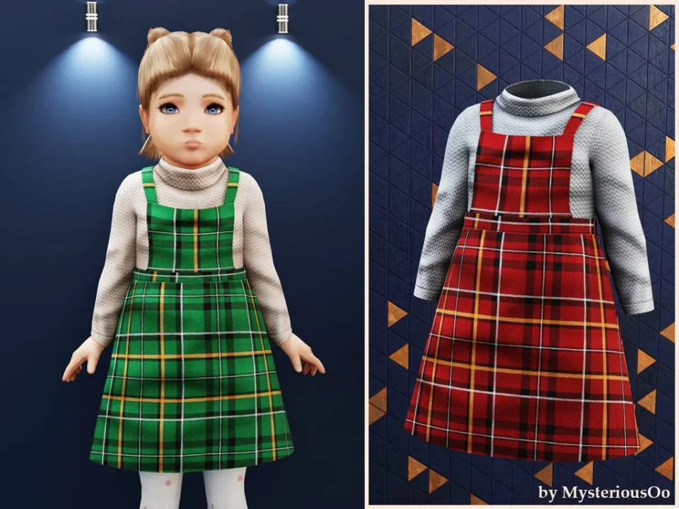 Toddler - Plaid pinafore turtleneck dress