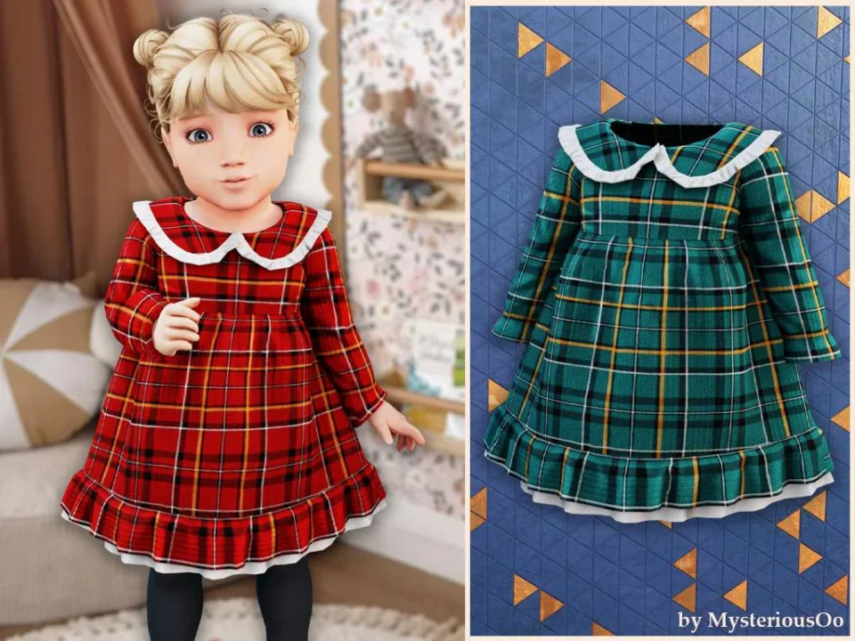 Infant - Plaid ruffle collar dress