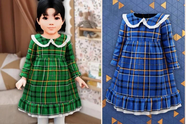 Toddler - Plaid ruffle collar dress