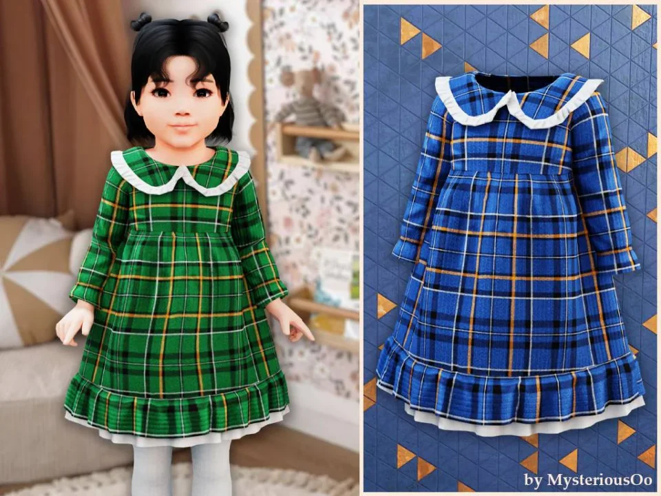 Toddler - Plaid ruffle collar dress