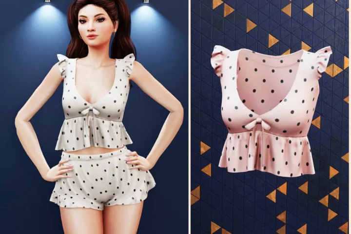 Polka dot ruffle pajama top