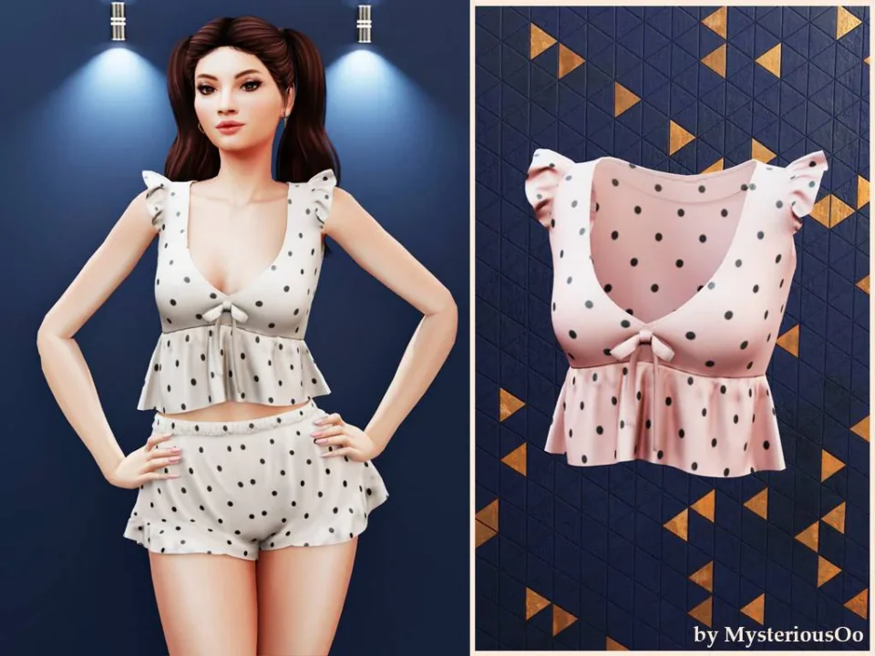 Polka dot ruffle pajama top