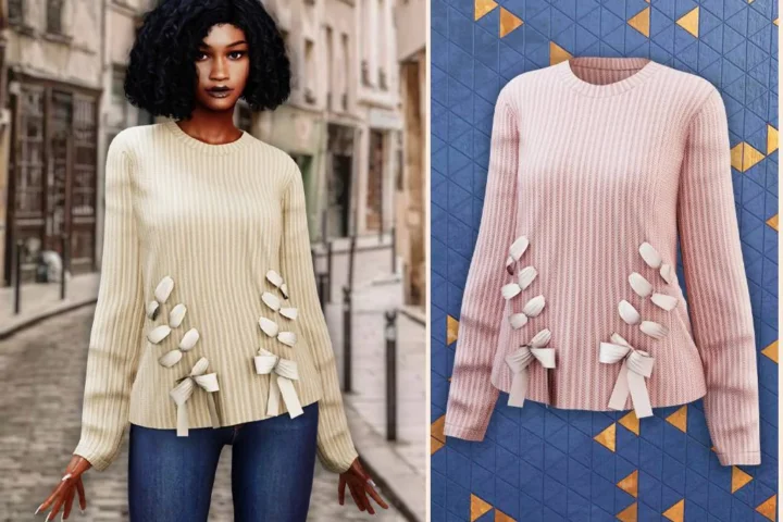 Ribbed knit sweater with bows