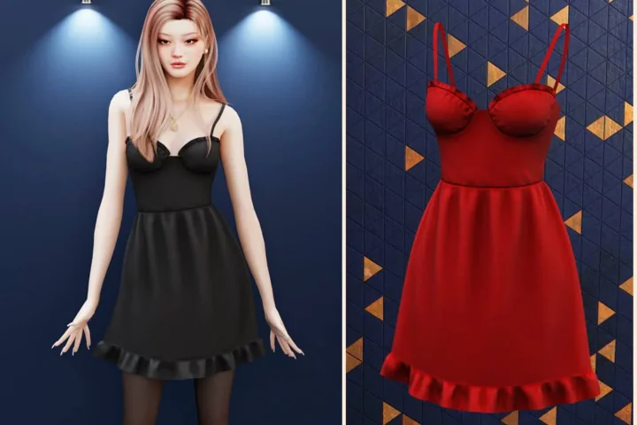 Ruffled satin strap mini dress