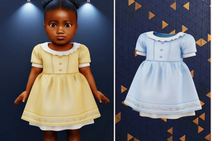 Infant - Satin dress with fluffy short sleeves