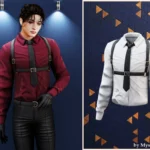 Shirt with tie and leather harness
