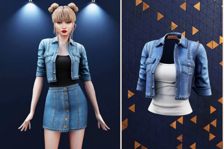 Short denim jacket and t-shirt