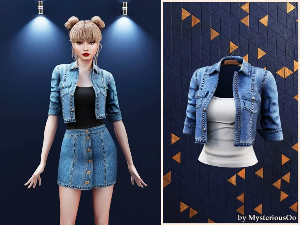Short denim jacket and t-shirt