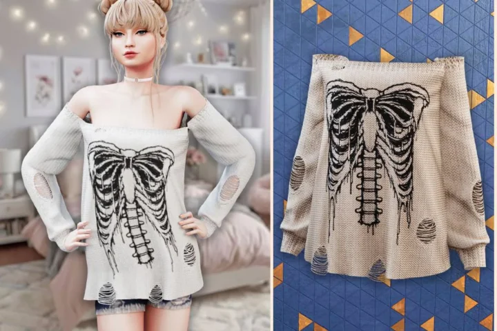 Skeleton off-shoulder sweater