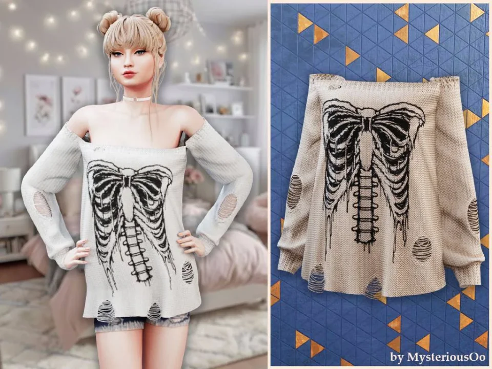 Skeleton off-shoulder sweater