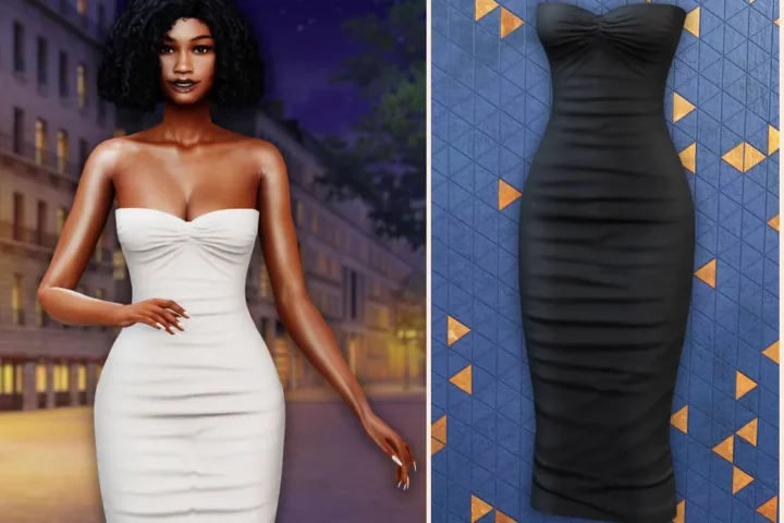 Strapless ruched midi bodycon dress