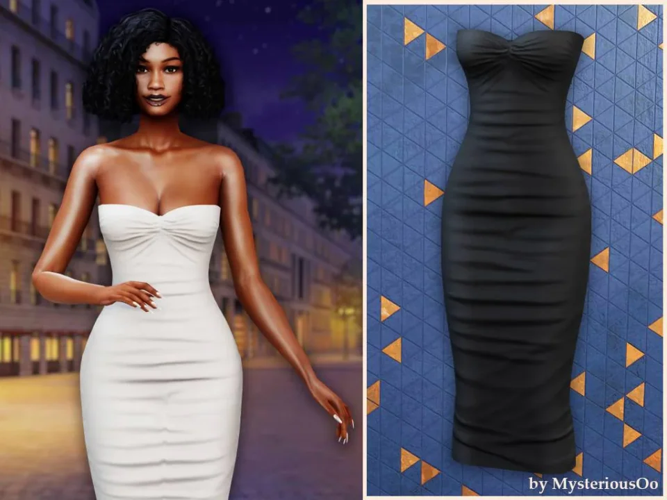 Strapless ruched midi bodycon dress