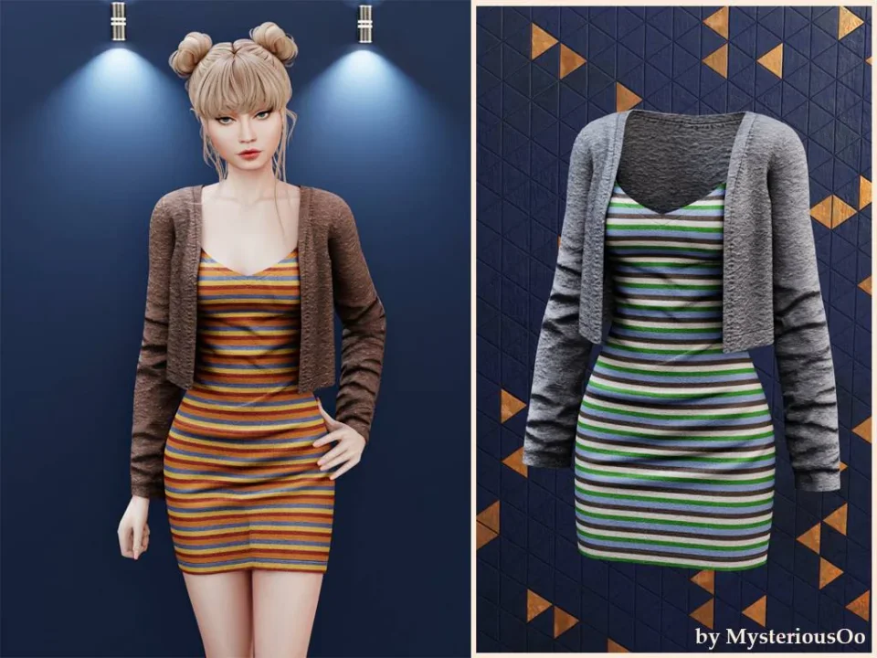 Striped dress with cropped cardigan