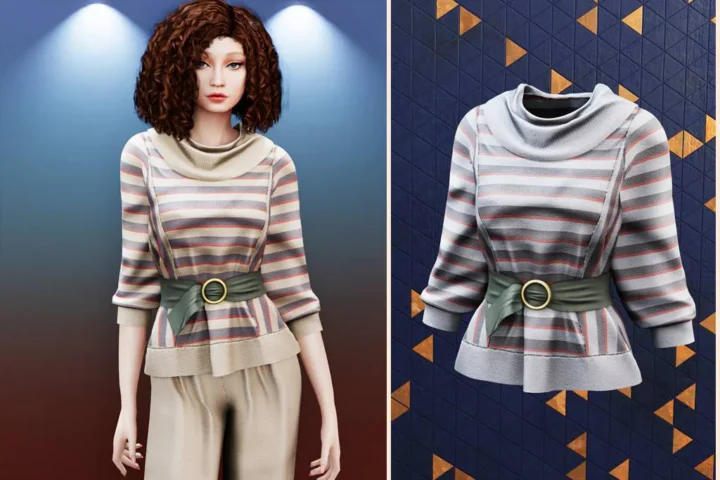 Striped sweater with belt Nancy