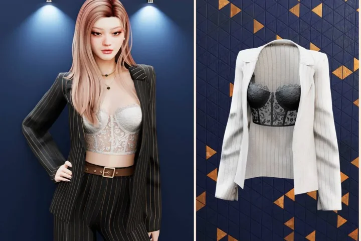 Structured blazer top with lace corset
