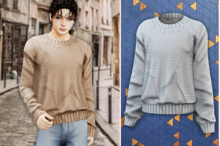Male - Textured knit crewneck sweater