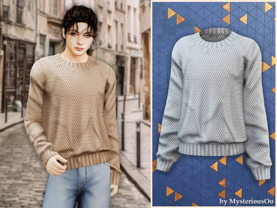 Male - Textured knit crewneck sweater