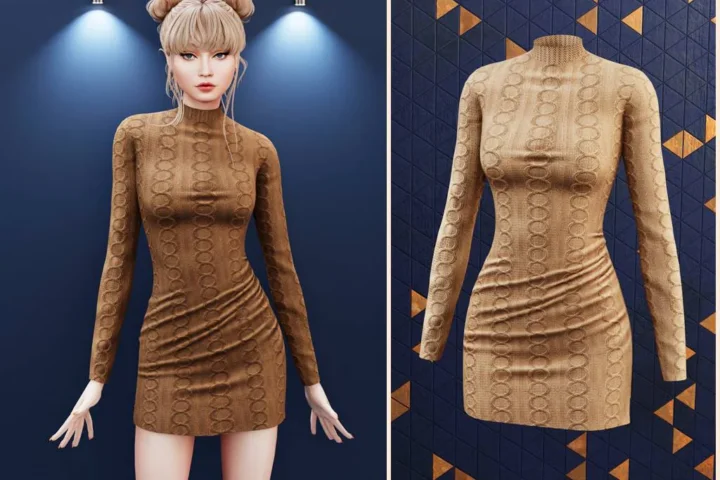 Textured turtleneck mini dress