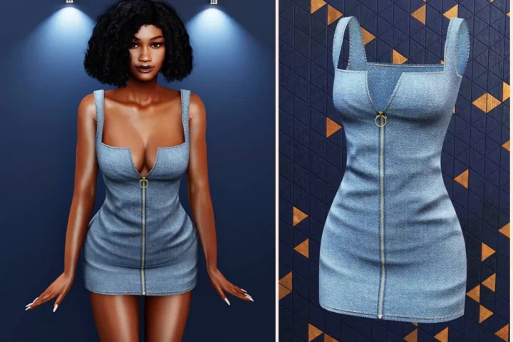 Zipper denim mini dress