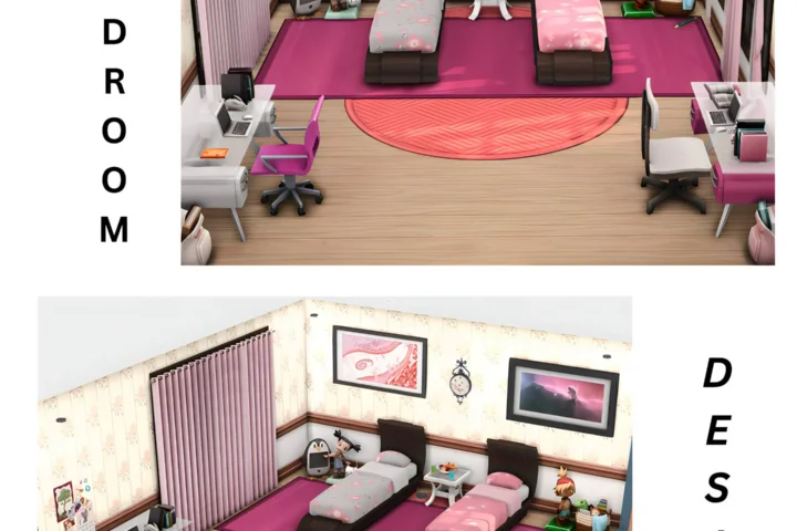 Pinkish Twins Bedroom (NO CC)