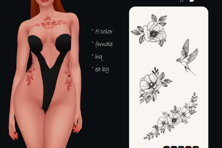 Poppy Flower Tattoo Set