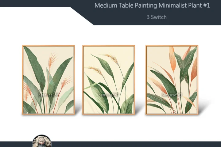 Medium Table Painting Minimalist Plant #1 Samtuse963