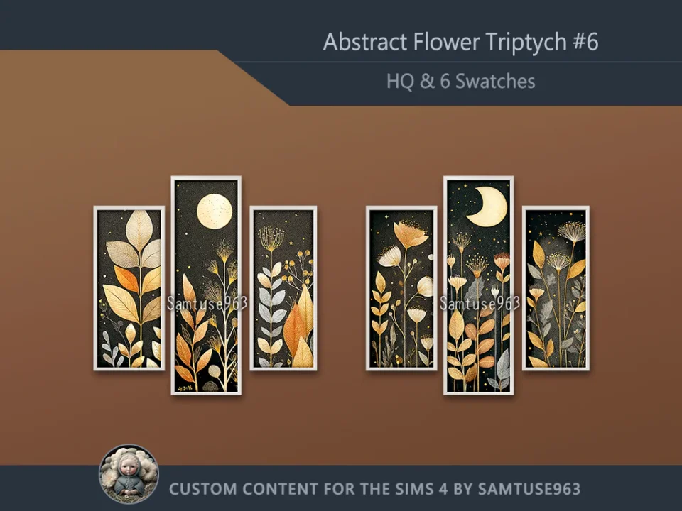 HQ Abstract Flower Triptych #6 Sellable Extra B Samtuse963