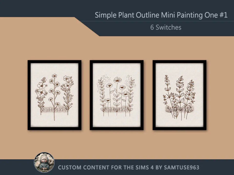 Simple Plant Outline Mini Painting One #1 Extra G Samtuse963